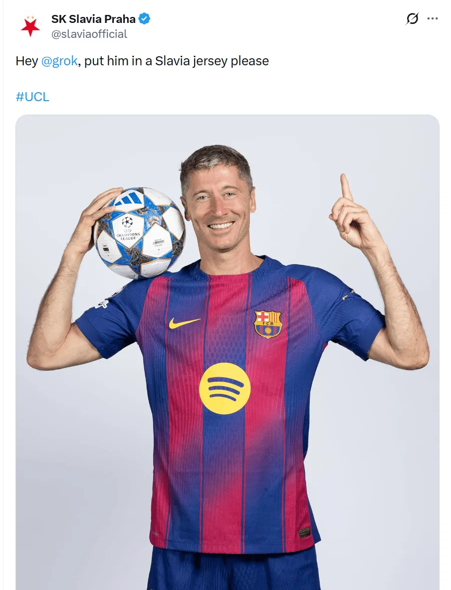 星空体育官方网站-莱万打进乌龙球，布拉格斯拉维亚官推用AI把他P成自己球员